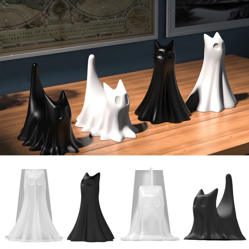 Candle Making Classes - Ghost Cat Halloween Desktop Ornament Plaster