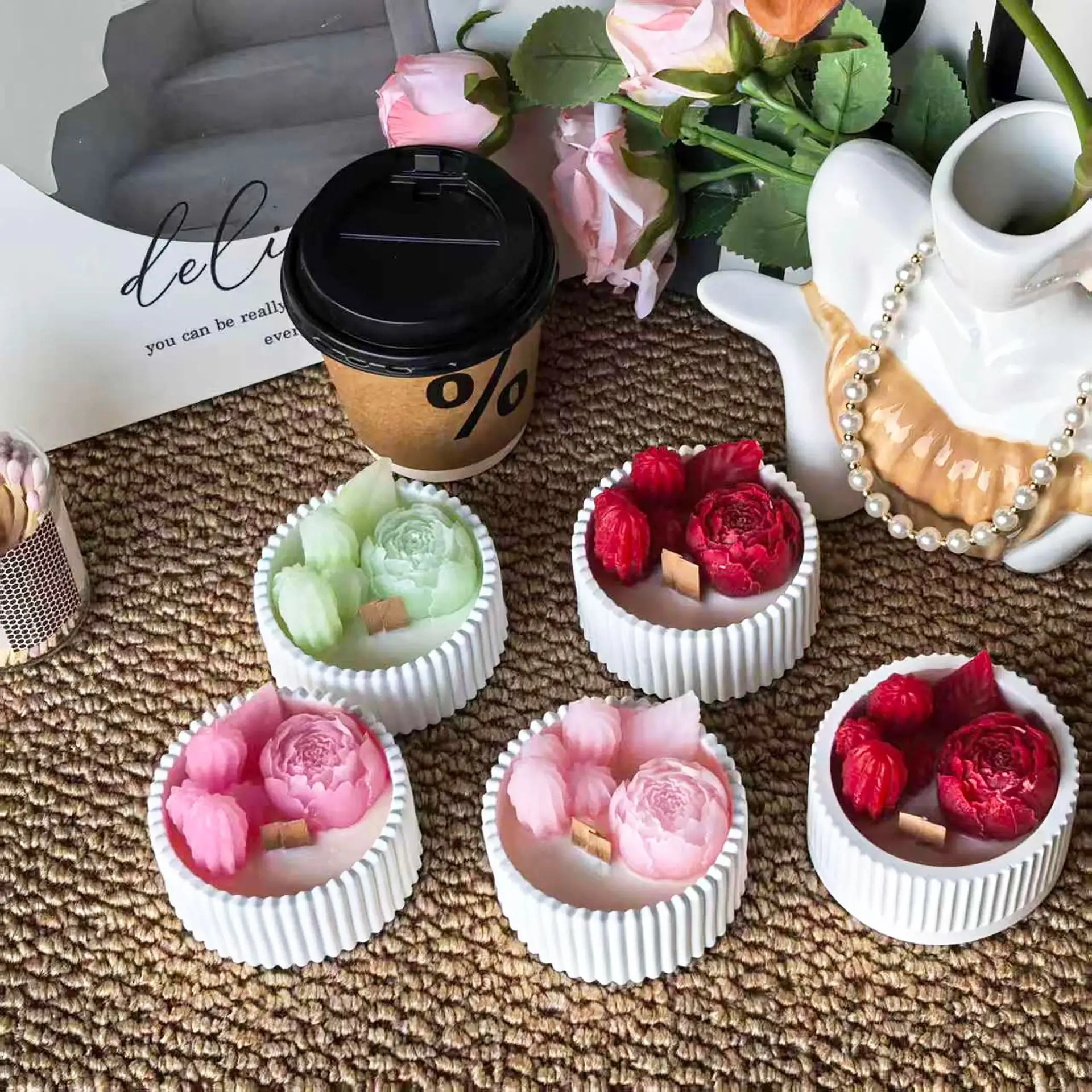 Paraffin Candle Wax - 2pcs Floral Rose Cup Scented Candle,