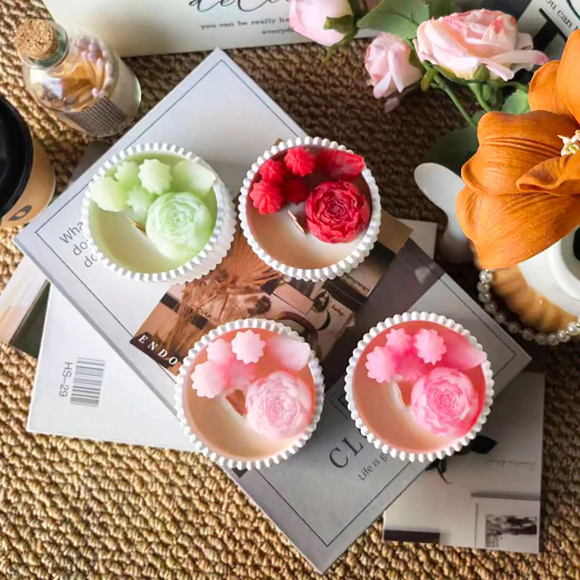 2pcs Floral Rose Cup Scented C - đánh giá và giá Paraffin Candle Wax
