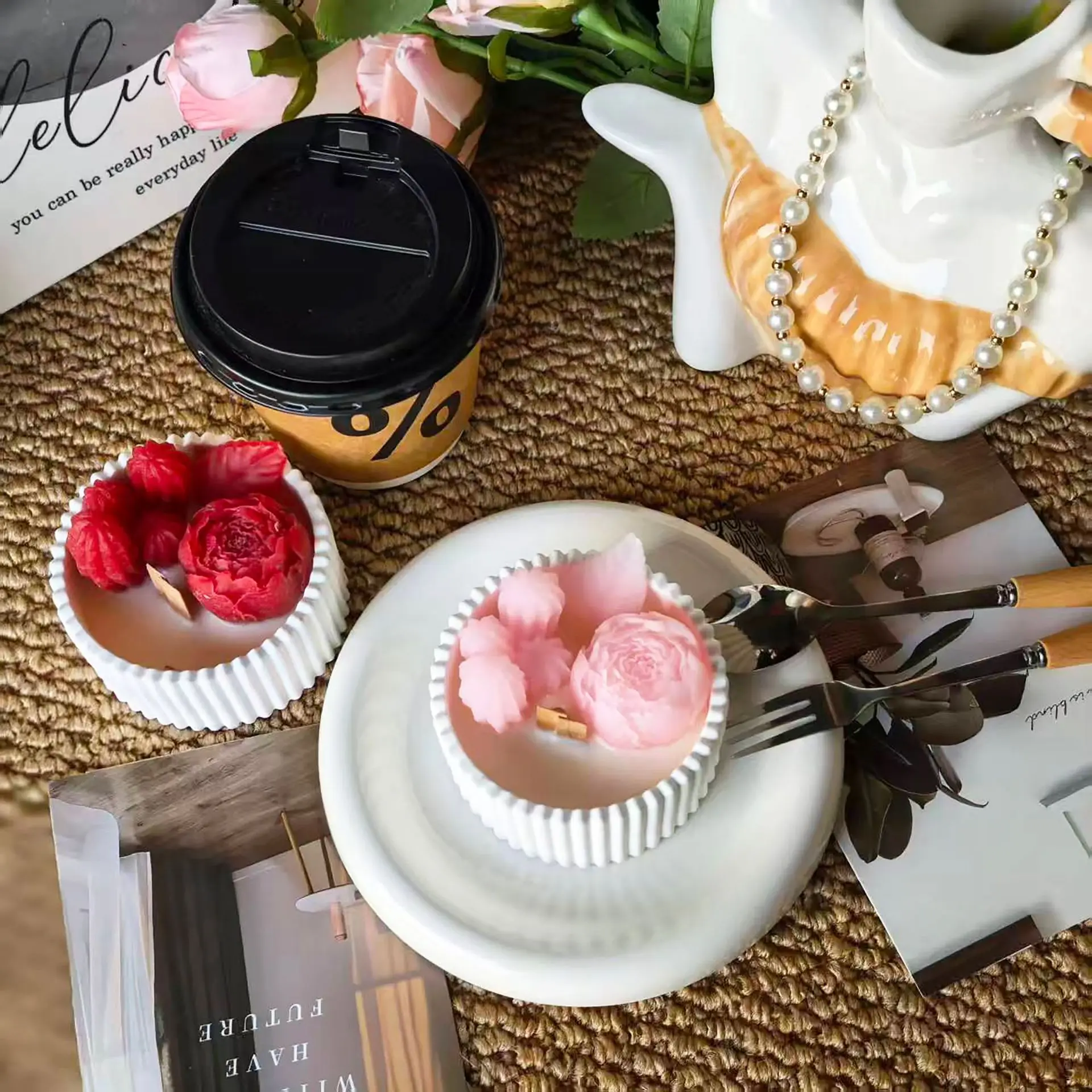 2pcs Floral Rose Cup Scented C - đánh giá và giá Paraffin Candle Wax