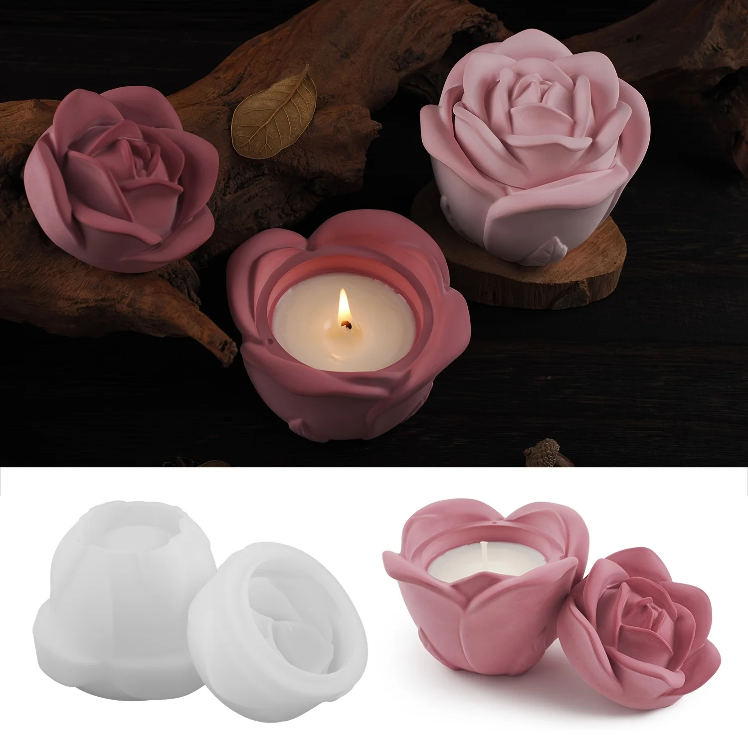 2-Piece Set Rose Shaped Silico - đánh giá và giá Candle Making Moulds